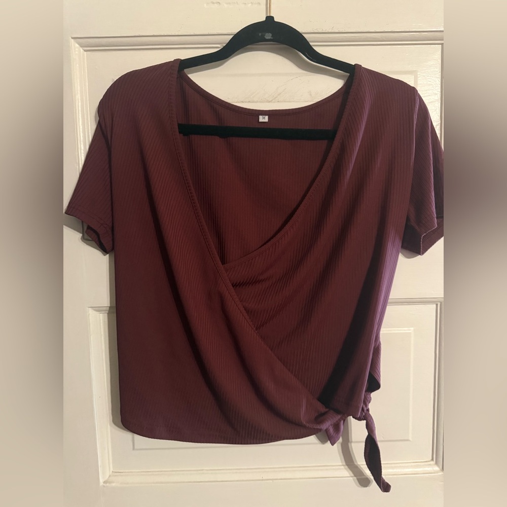 SHEIN Deep Red Wrap Blouse